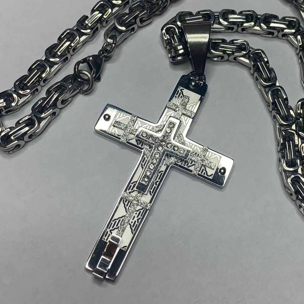 Silver Stainless Steel CZ Cross